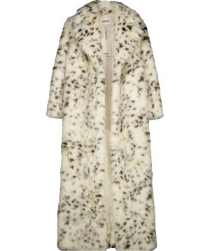 Apparis White Gabrielle Snow Leopard Faux Fur Spotted Maxi Coat UK S