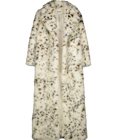 Apparis White Gabrielle Snow Leopard Faux Fur Spotted Maxi Coat UK S