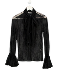 ZARA Black Lace Frill Detail Tie-neck Blouse UK S