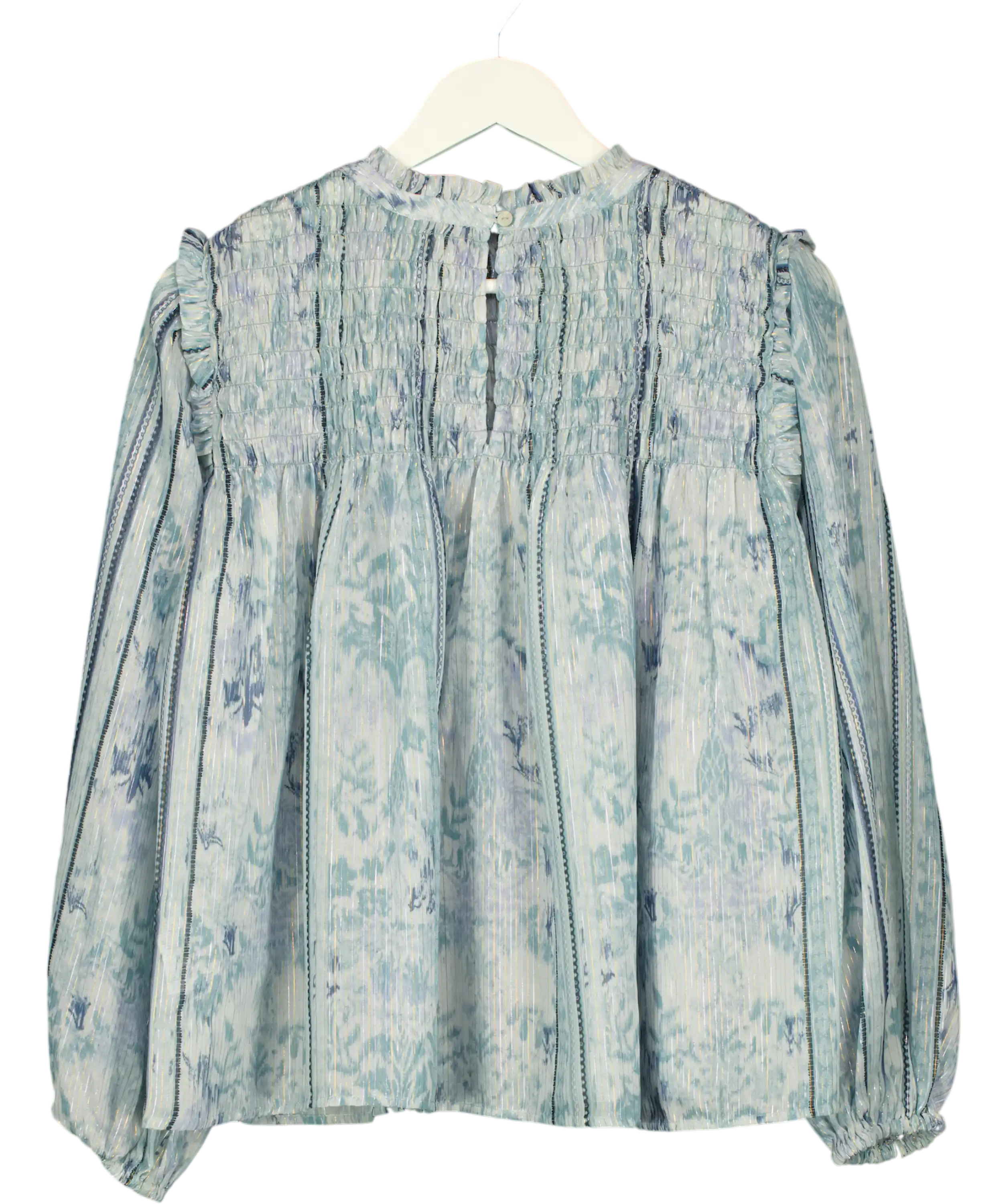RIVER ISLAND Blue Shirred Detail Long Sleeve  Blouse UK 14