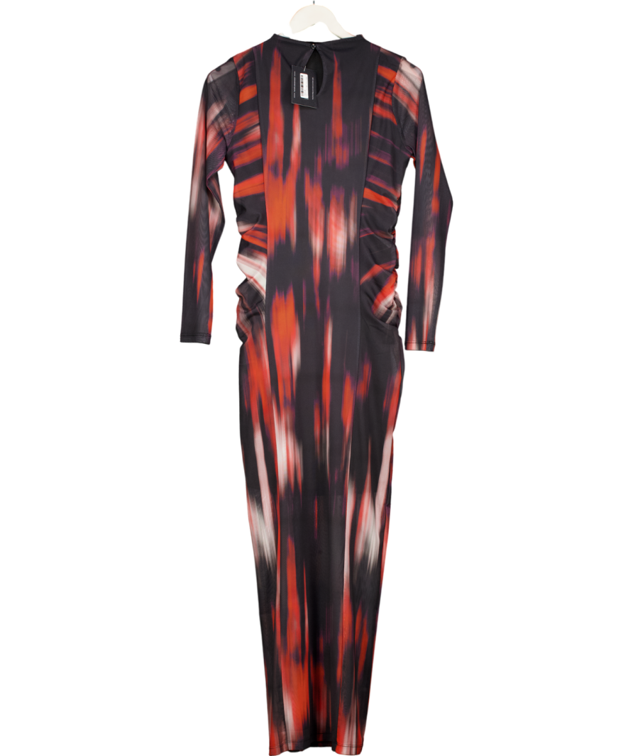 Next Black Mesh Abstract Print Ruched Maxi Dress UK 10
