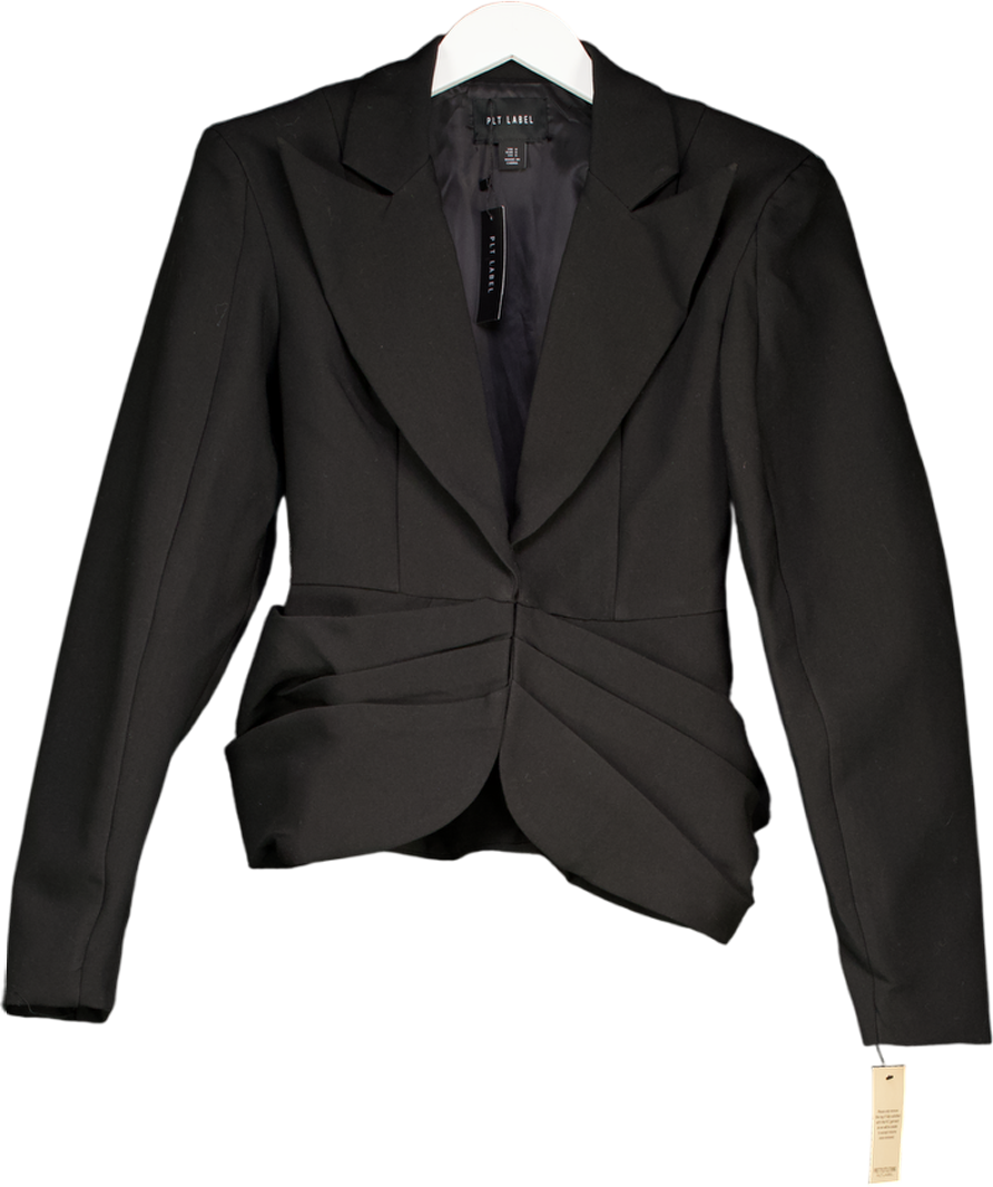 PrettyLittleThing Black Premium Woven Pleated Hip Detail Blazer UK S