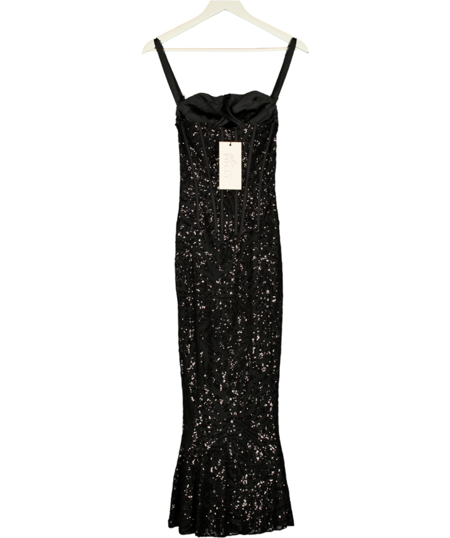 OH POLLY Raffaella Embellished Peekaboo Corset Midaxi Dress In Black Zebra Sequin UK 6