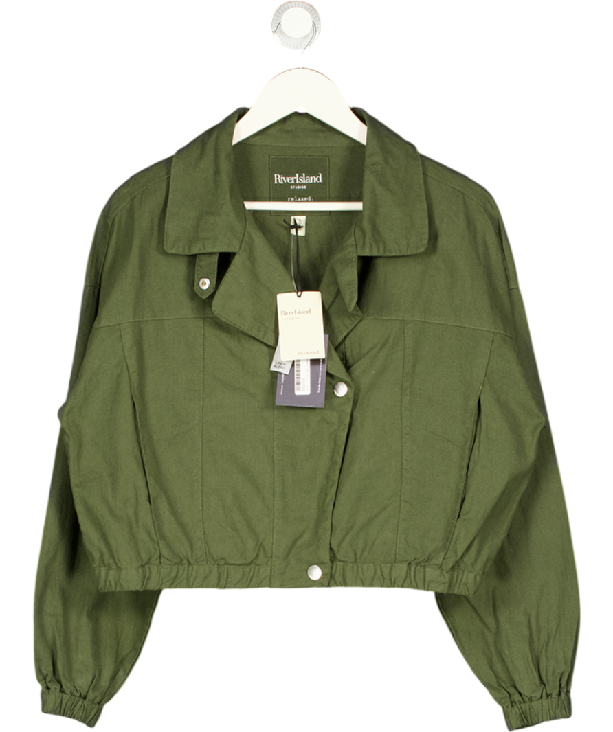 RIVER ISLAND Green Linen Blend Swing Jacket UK 6