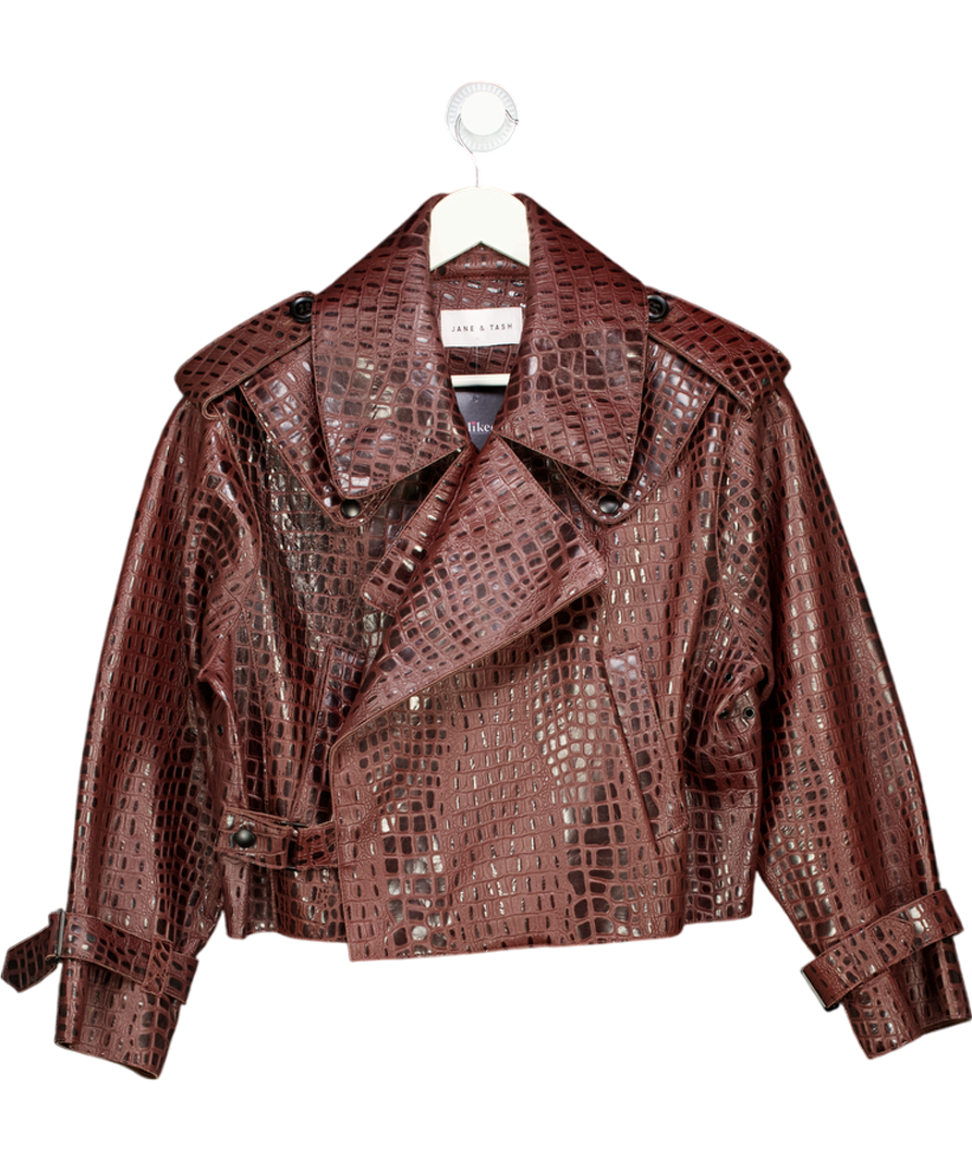 JANE & TASH  Brown Croc Oversized Leather Jacket UK M
