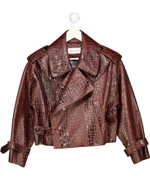 JANE & TASH  Brown Croc Oversized Leather Jacket UK M