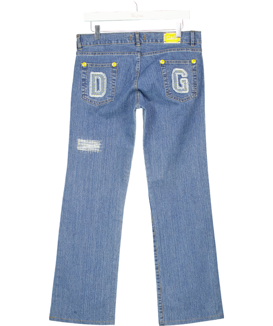 D&G Dolce & Gabbana Blue Relaxed Fit Straight Cut Jeans With Pocket Logos W31