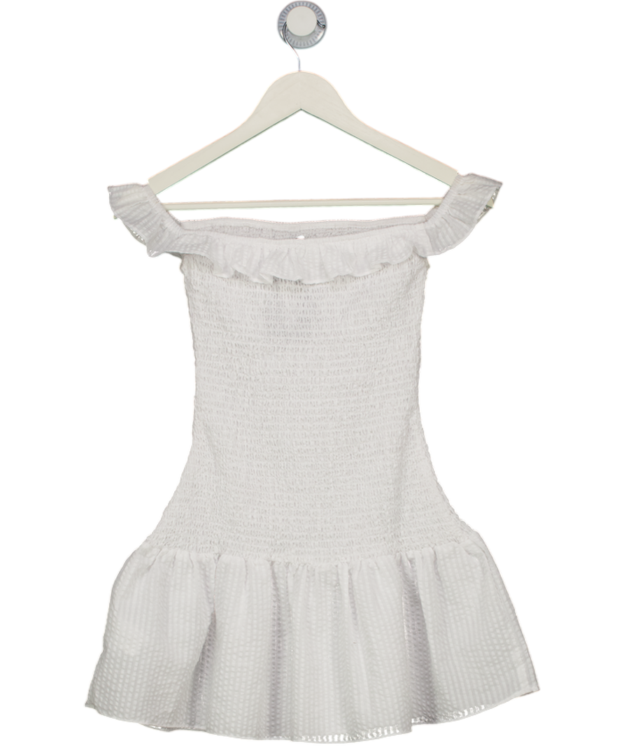 WHITE FOX Winners Circle Off Shoulder Mini Dress White Stripe UK XS