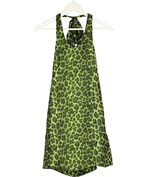 Alice + Olivia Green Silk Halterneck Leopard Print Dress UK S/M