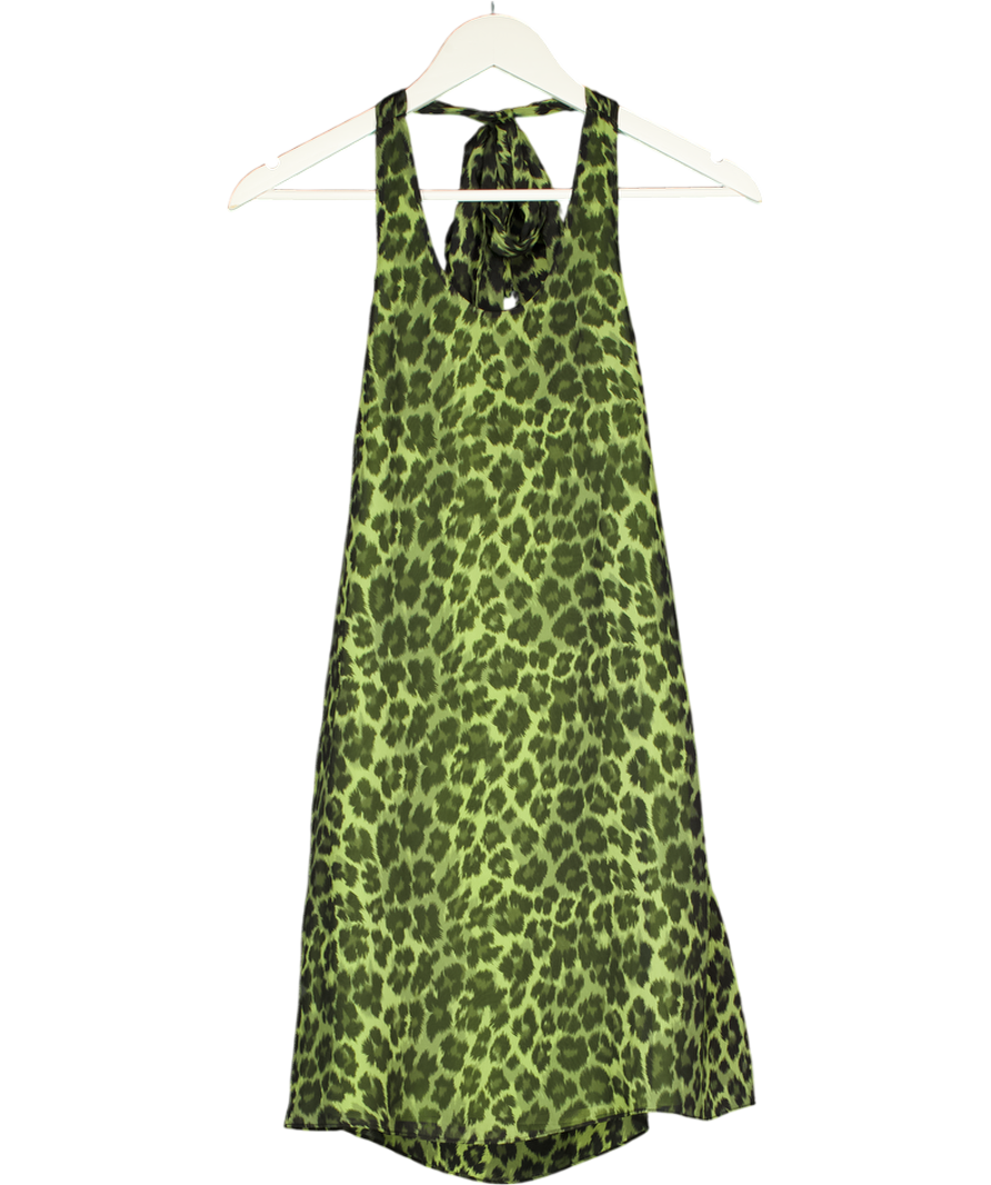 Alice + Olivia Green V015 Trina Halterneck Leopard Print Dress UK S/M