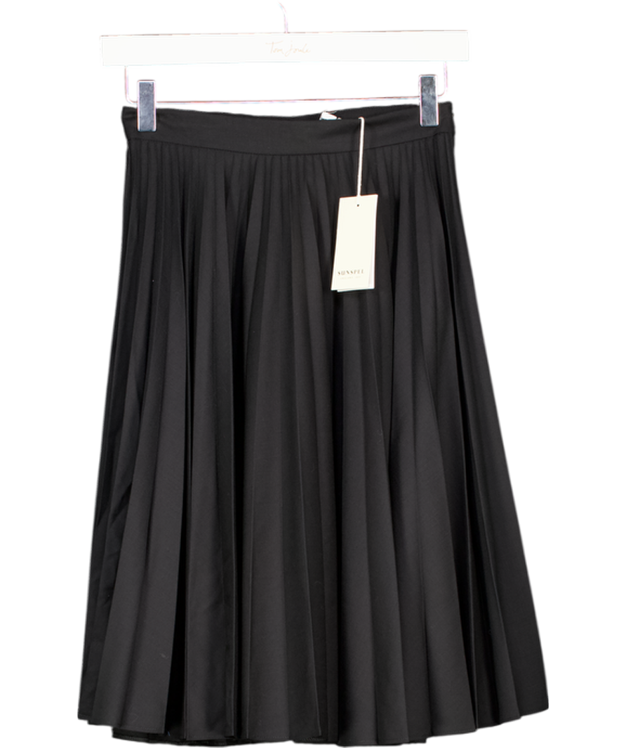 Sunspel Black T010 All Round Pleated Knee Length Skirt UK XXS