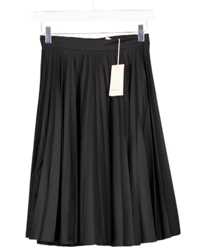 Sunspel Black 100% Fine Wool Pleated Knee Length Skirt UK XXS