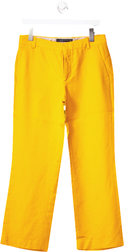 ZARA Orange Linen Blend Straight Cropped Trousers UK S