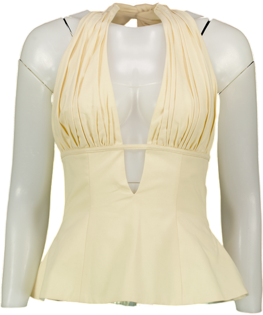 MISS CIRCLE Quinzella Butter Yellow Linen Plunging Halter Neck Top UK S