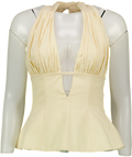 MISS CIRCLE Quinzella Butter Yellow Linen Plunging Halter Neck Top UK S