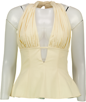 MISS CIRCLE Quinzella Butter Yellow Linen Plunging Halter Neck Top UK S