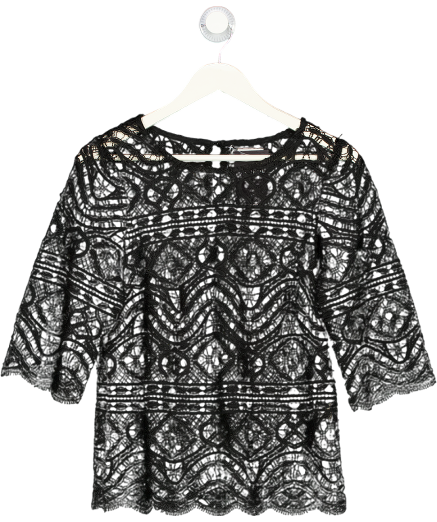 MIGUELINA Black La Ce Scalloped Hem Top UK M