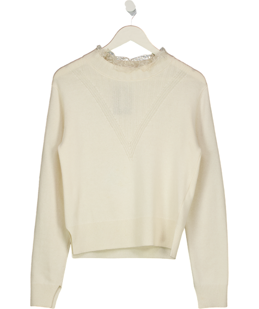 See by Chloé Cream Lace Neck Wool Blend Jumper UK L