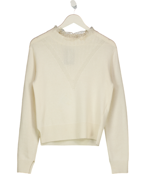 See by Chloé Cream Lace Neck Wool Blend Jumper UK L