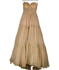 Milla London Metallic Gold Glitter Pleated Tulle Corset Back Gown Dress UK XXS