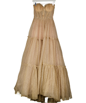 Milla London Metallic Gold Glitter Pleated Tulle Corset Back Gown Dress UK XXS