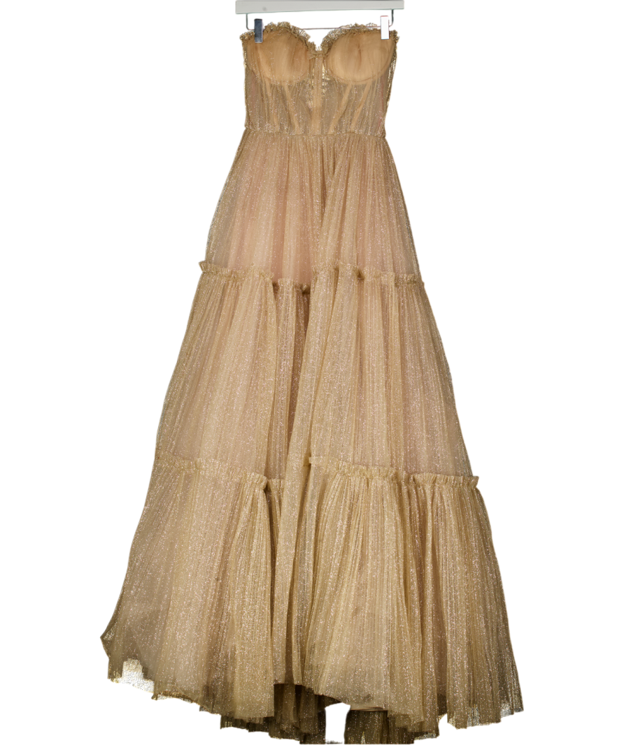 Milla London Metallic Gold Glitter Pleated Tulle Corset Back Gown Dress UK XXS