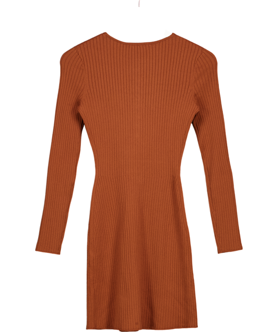 Sezane Brown Merino Wool Ribbed Merine Dress - Mahogany UK S