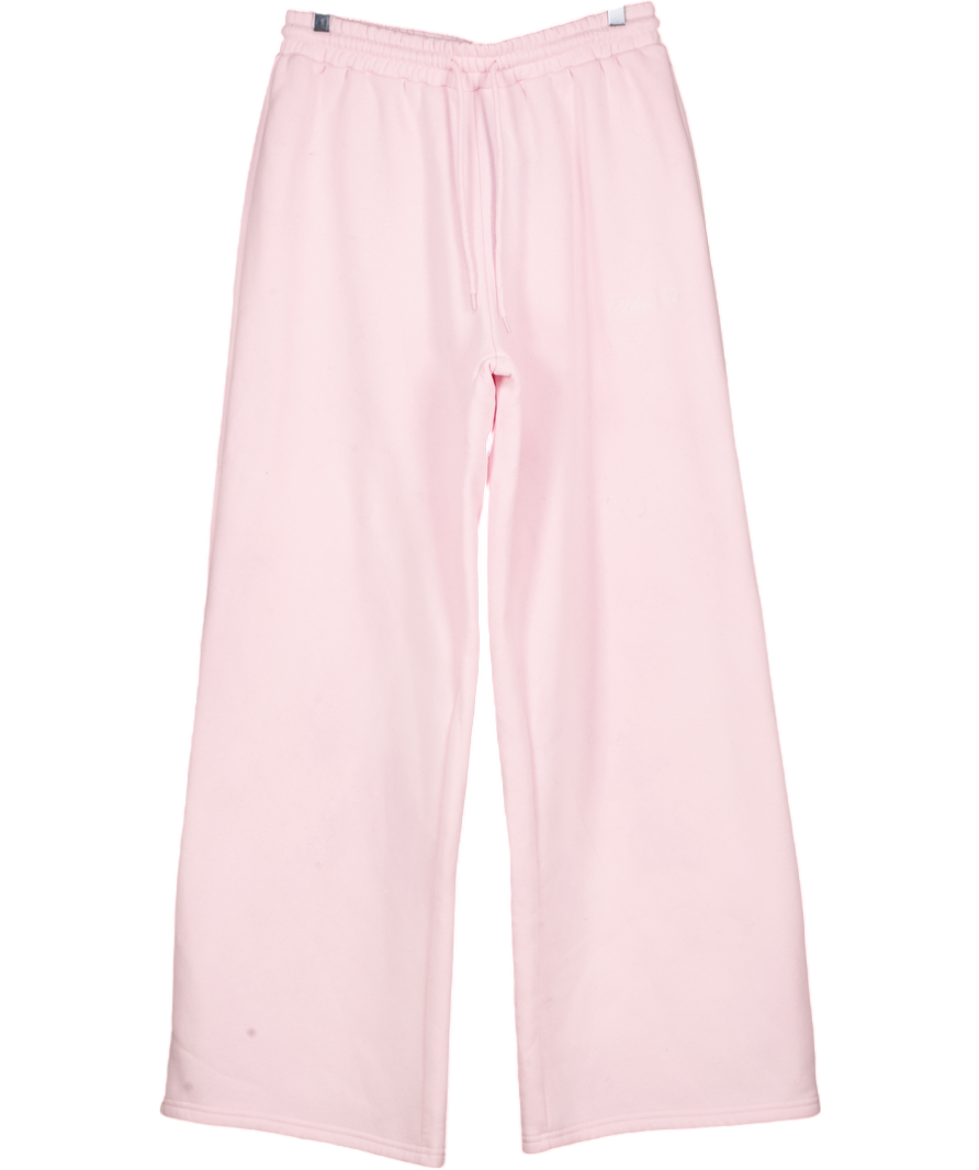 White Fox Pink Embroidered Logo Wide Leg Sweatpant UK L