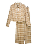 RIVER ISLAND 2-piece Beige Checked Pocket Detail Jacket & Wide Leg Trousers Suit UK 10
