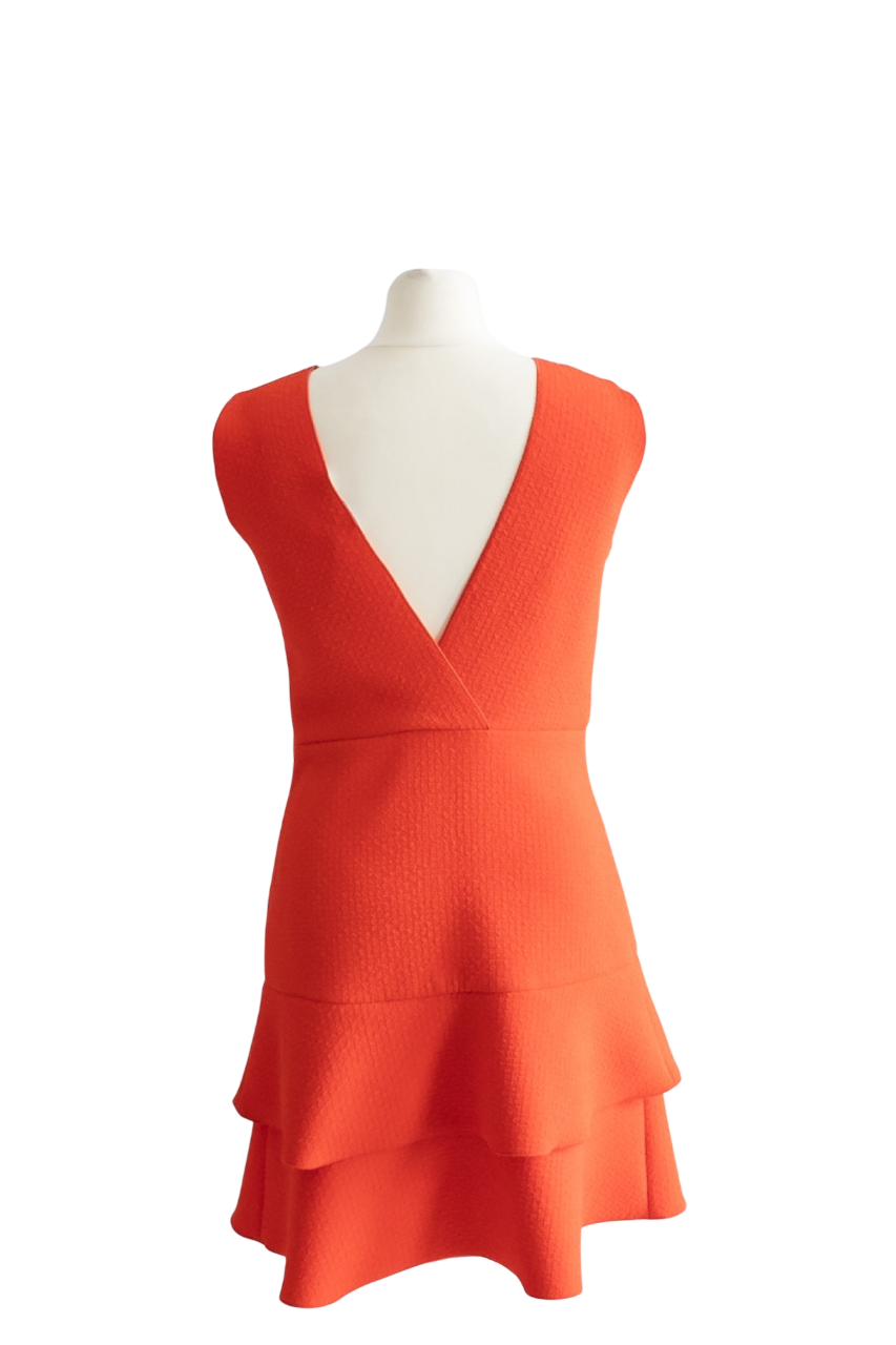 Sandro Blood orange ruffled dress V-neck Dress UK 12