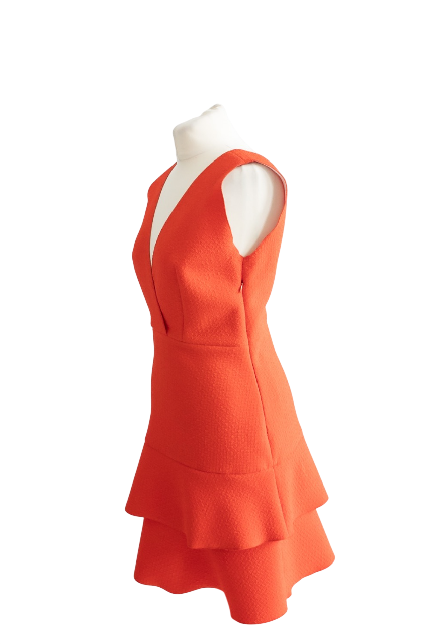 Sandro Blood orange ruffled dress V-neck Dress UK 12