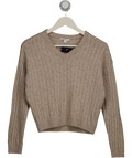 subdued Beige V-neck Cable Knit Jumper UK S