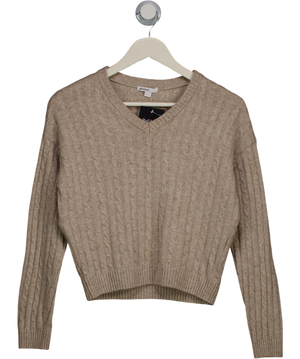 subdued Beige V-neck Cable Knit Jumper UK S