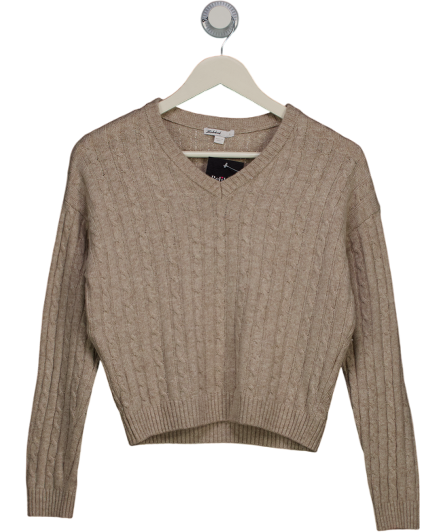 subdued Beige V-neck Cable Knit Jumper UK S