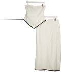 4th & Reckless White Linen Look Bandeau Envelope Hem Contrast Scallop Trim Top (uk 8)  And Maxi Skirt (uk 10) Co-ord Set UK S/M