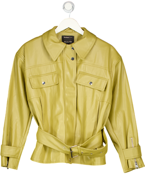 RIVER ISLAND Green Faux Leather Belted Jacket UK S