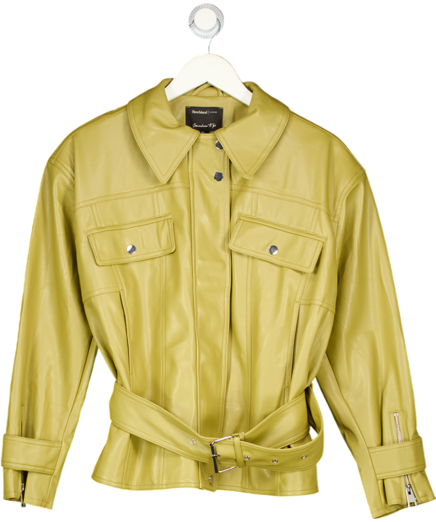 RIVER ISLAND Green Faux Leather Belted Jacket UK S