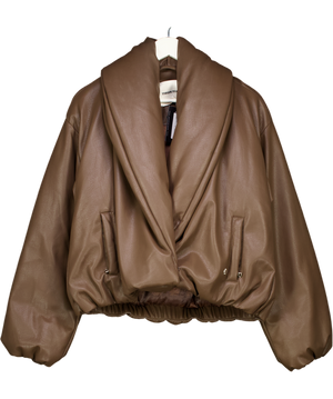 The Couture Club Brown Oversized Collar Faux Leather Puffer Coat UK 8