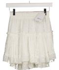 MISA Los Angeles White Swiss Dot Tiered Mini Skirt UK XS