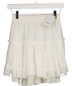 MISA Los Angeles White Swiss Dot Tiered Mini Skirt UK XS