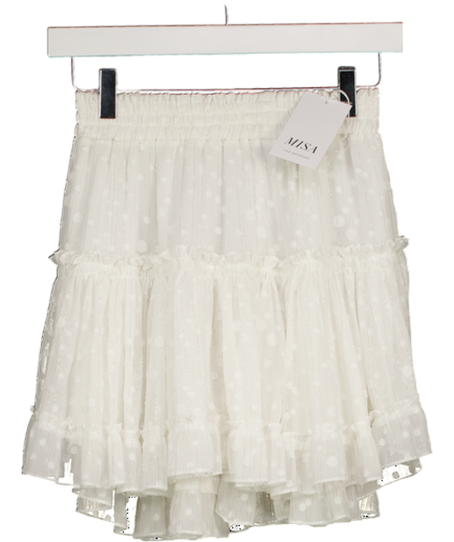 MISA Los Angeles White Swiss Dot Tiered Mini Skirt UK XS