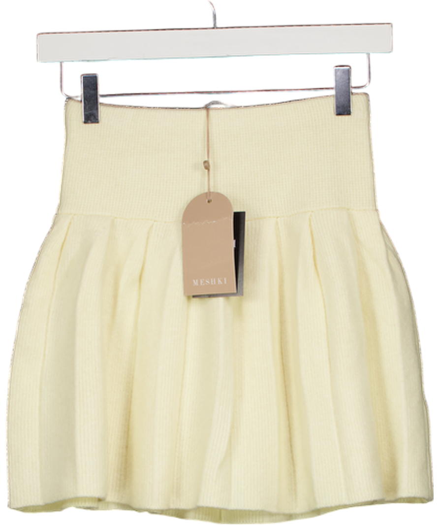 MESHKI Cream Dionne Pleated Knit Mini Skirt UK XS