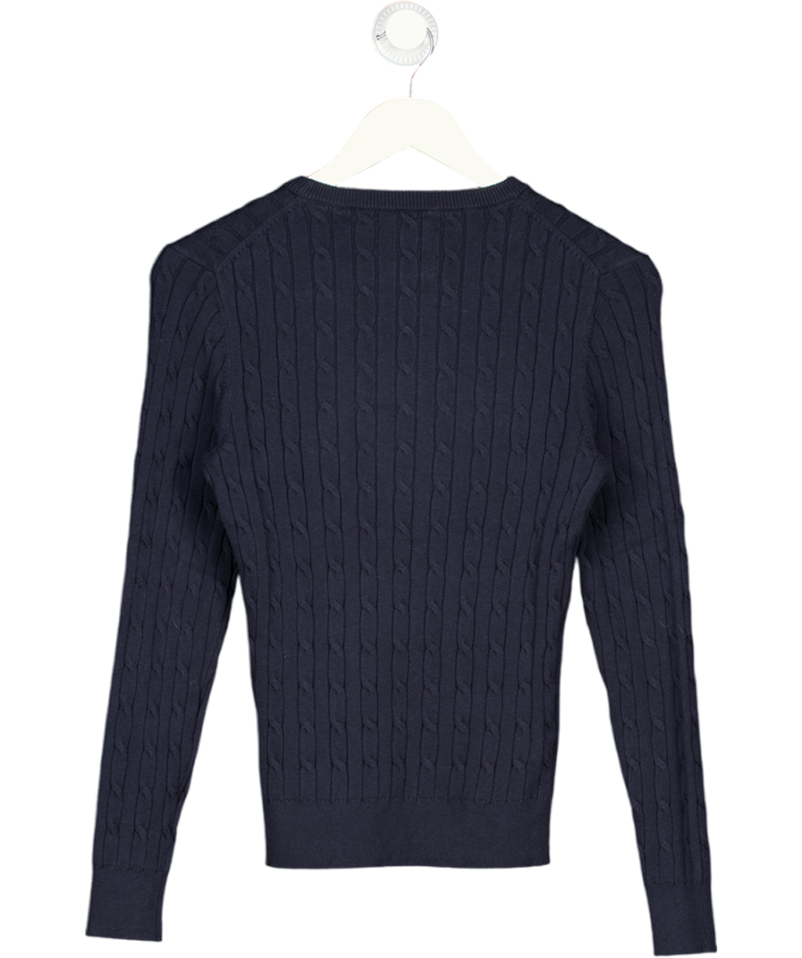 GANT Navy Blue Embroidered Logo Cotton Blend Cable Knit Crew Neck Sweater UK S