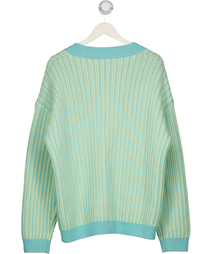 King & Tuckfield Blue Merino Striped Cardigan UK S