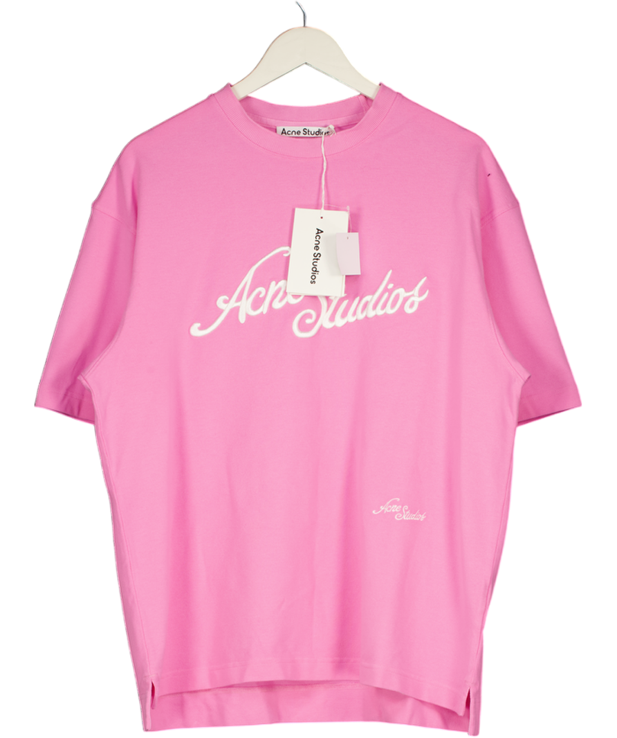 Acne Studios Bubble Pink Embroidered Logo Relaxed Fit T-shirt UK S