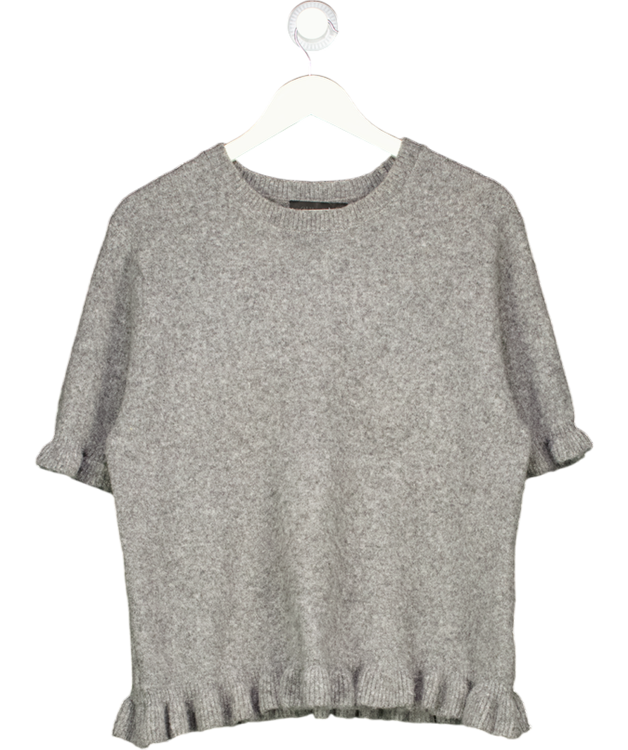 ZARA Grey Frilled Edge Short Sleeve Knit UK XL