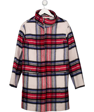 TALBOT'S Red Wool Blend Stadium Coat - Fireside Plaid Us4 UK 8