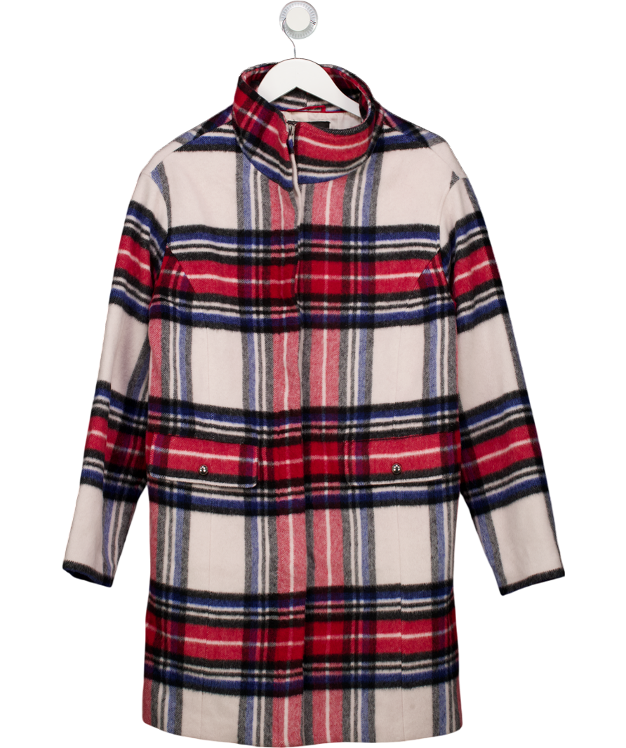 TALBOT'S Red Wool Blend Stadium Coat - Fireside Plaid Us4 UK 8