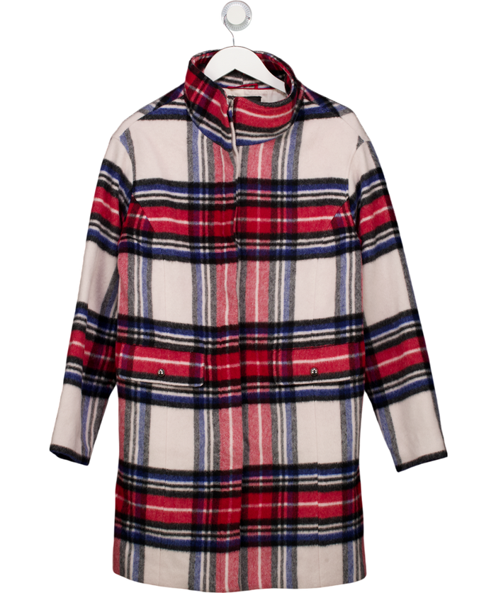 TALBOT'S Red Wool Blend Stadium Coat - Fireside Plaid Us4 UK 8