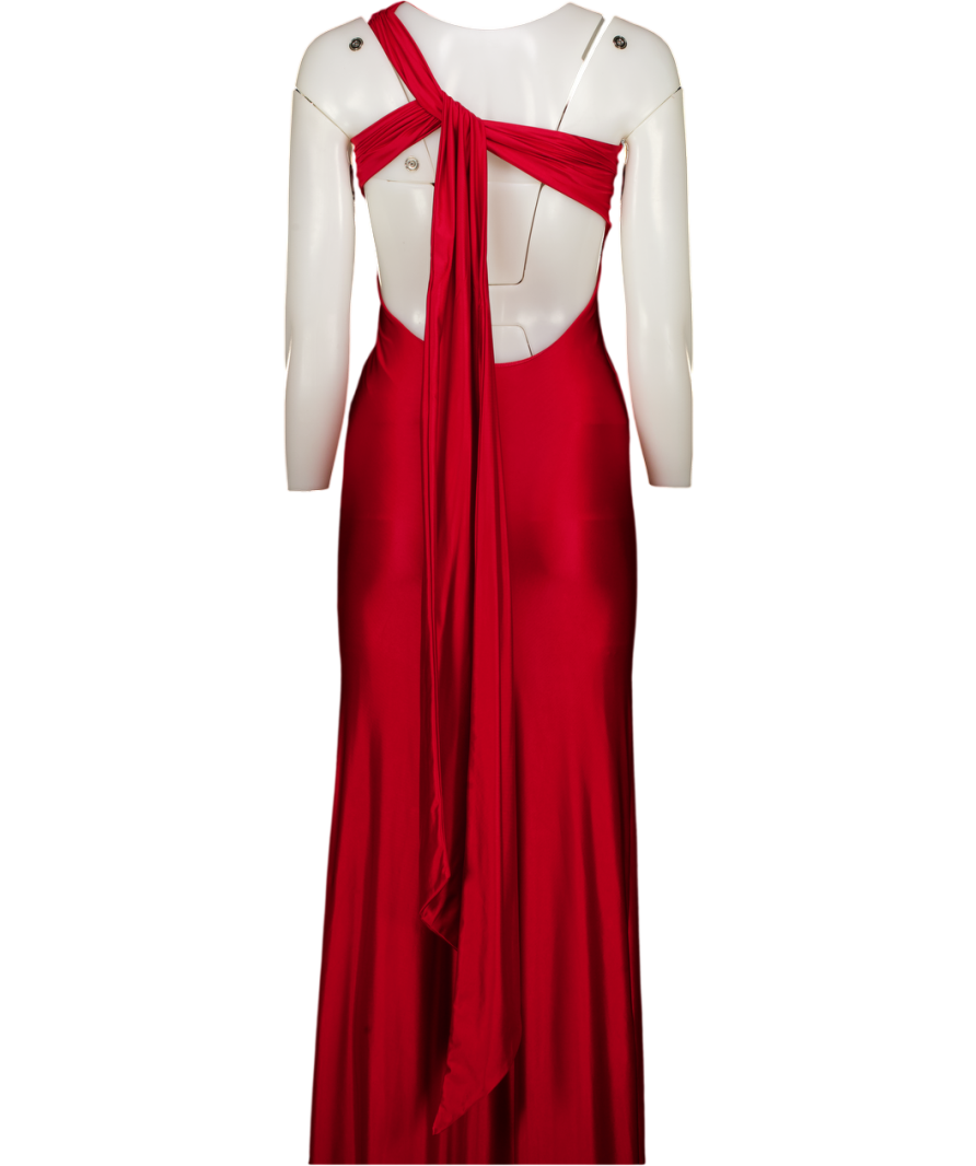 OH POLLY Scarf-detail Strapless Gown In Scarlet Red UK XS